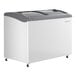 A white and grey Beverage-Air curved lid display freezer.