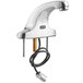 A silver Equip by T&amp;S hands-free sensor faucet with a black cord.