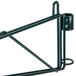 A green Metroseal 3 wall mount shelf support post with a hook on it.