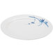 A white oval melamine platter with a blue bamboo design.