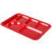 A red Carlisle polypropylene tray with six compartments.