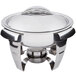 A silver stainless steel Vollrath Maximillian round chafer with a lid.