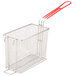 A Cecilware twin fryer basket with a wire basket and red plastic handle with a silver tip.