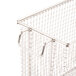 A close-up of a stainless steel wire Cecilware twin fryer basket.