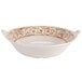 A white melamine bowl with a brown design on it.