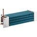 An Avantco evaporator coil, a blue and silver metal heat exchanger with blue and green wires.