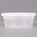A Pactiv translucent plastic deli container with a white lid.