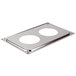 A stainless steel Vollrath adapter plate with two holes.
