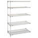 A chrome Metro Super Erecta wire shelving add on unit with four shelves.