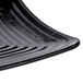 A close-up of a black GET Milano melamine square plate with a curved edge.