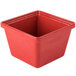 A red square GET Melamine crock with a lid.