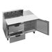 A stainless steel Beverage-Air sandwich prep table with 2 drawers and a cutting board.