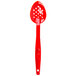A red Cambro Camwear perforated salad bar spoon.