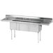 A stainless steel Advance Tabco 3 compartment sink with 2 drainboards.