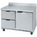 A Beverage-Air stainless steel worktop refrigerator with 1 door and 2 drawers.