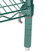 A Metroseal 3 wire shelving unit with a metal rod on a green metal shelf.