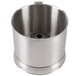 A silver stainless steel Robot Coupe cutter bowl with a lid.