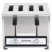 A silver rectangular Toastmaster commercial toaster with four slots and black knobs and buttons.