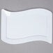 A white Fineline rectangular plastic plate with a curved edge.