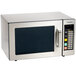 A Panasonic stainless steel commercial microwave oven with a black screen.
