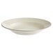 An Acopa ivory stoneware pasta bowl with a wide rim and rolled edge on a white background.