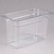 A Cambro clear plastic food pan with a clear lid.