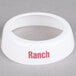 A white Tablecraft plastic collar with maroon "Ranch" text.