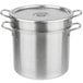 A stainless steel Vollrath double boiler pot with a lid.