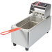 A Cecilware stainless steel electric countertop deep fryer with a red basket handle.