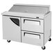 A Turbo Air stainless steel refrigerated sandwich prep table with drawers.