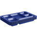 A stack of navy blue Cambro 6 compartment trays.
