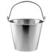A close-up of a silver Vollrath stainless steel bucket with a handle.