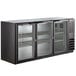 A black Beverage-Air back bar refrigerator with glass doors.