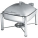A Vollrath stainless steel chafer stand with a lid on top.