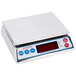 A Cardinal Detecto AP-6 digital portion scale with a white background, blue buttons, and a digital display showing numbers.