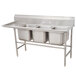 A stainless steel Advance Tabco three compartment pot sink with one drainboard.