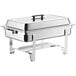 A silver stainless steel Choice Economy chafer with a lid on a table.