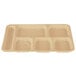 A white Cambro co-polymer serving tray with six compartments.