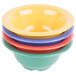 A stack of colorful GET Diamond Mardi Gras melamine bowls.