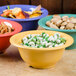 Assorted colors of food in Diamond Mardi Gras melamine bowls.