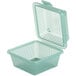 A jade green plastic GET reusable container with a lid.