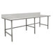 An Advance Tabco stainless steel work table with a long rectangular top and legs.