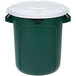 A green Rubbermaid commercial recycling bin with a white lid.