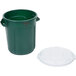 A green Rubbermaid commercial trash can with a white plastic lid