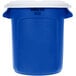 A blue and white plastic container with the words "Recycling" on the side and a white lid.
