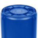 A blue Rubbermaid BRUTE recycling container with a white lid.