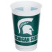 A white Creative Converting Michigan State University plastic cup with a green Michigan State University Spartans logo.