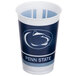A blue and white Creative Converting plastic cup with a Penn State University logo.