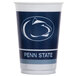 A white and blue Creative Converting Penn State University plastic cup with a logo of a cat.