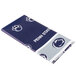 A white rectangular Creative Converting Penn State University plastic table cover with blue and white text.